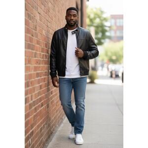 Tommy Hilfiger faux leather bomber jacket Size XL.